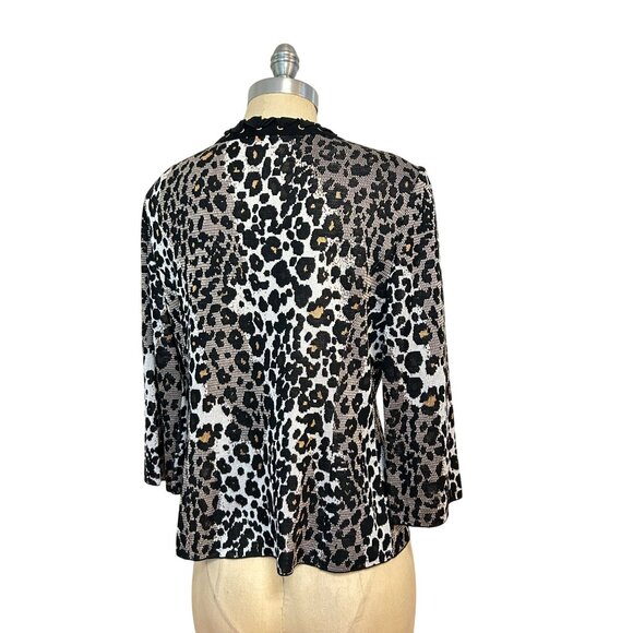 St John Boutique Imperial Leopard Wool Knit Cardigan Jacket Black size 8 - Picture 4 of 6